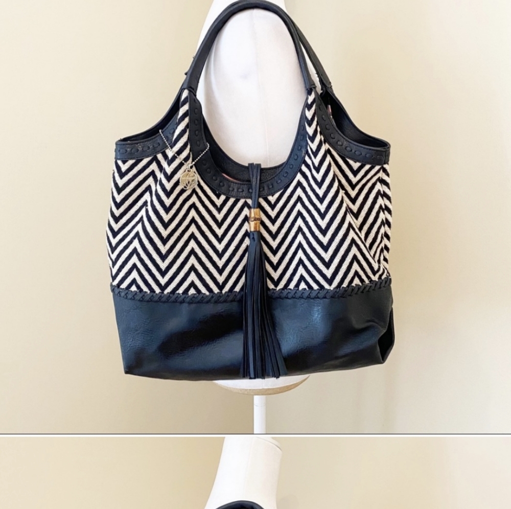Big Buddha Chevron Black/Tan Shoulder Bag